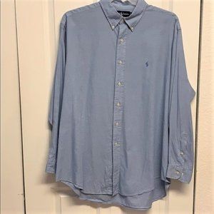 Ralph Lauren Blue & White Logo Yarmouth Cotton Long Sleeve Dress Shirt Size 17